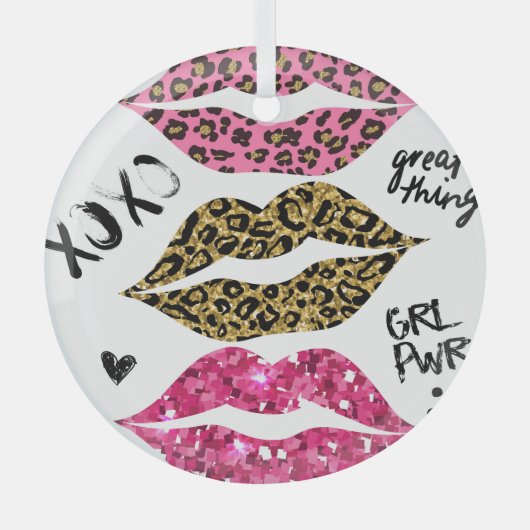 Glitzer Lips: modische Leopard-Printwerbung Ornament Aus Glas (Vorderseite)