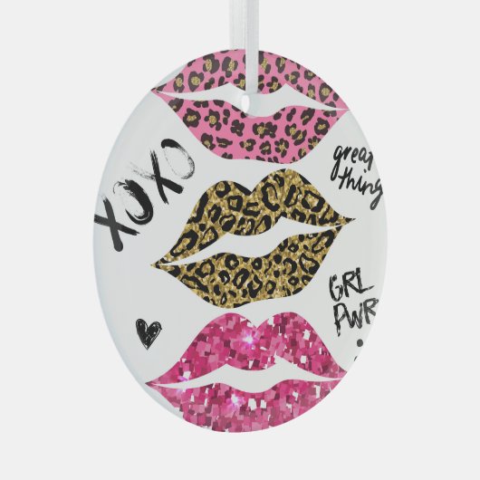 Glitzer Lips: modische Leopard-Printwerbung Ornament Aus Glas (Vorderseite Rechts)