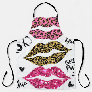 Glitzer Lips: modische Leopard-Printwerbung Schürze