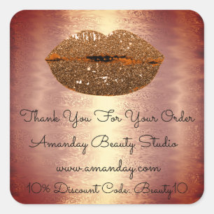 Glitzer Lips Vielen Dank Shop Rabatt Gold Brown Quadratischer Aufkleber