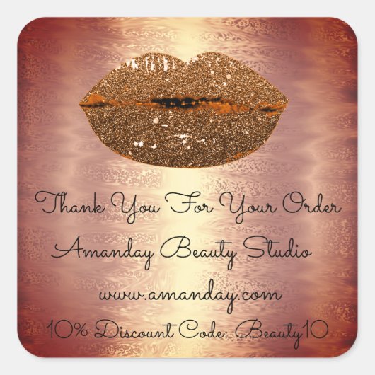 Glitzer Lips Vielen Dank Shop Rabatt Gold Brown Quadratischer Aufkleber (Vorderseite)