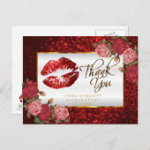 Glitzer Lipstick und Rose - Vielen Dank Postkarte (Vorne/Hinten)