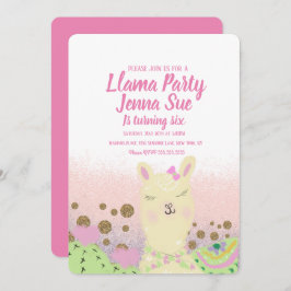 Glitzer Llama Geburtstagsparty Doodle Colorful Einladung