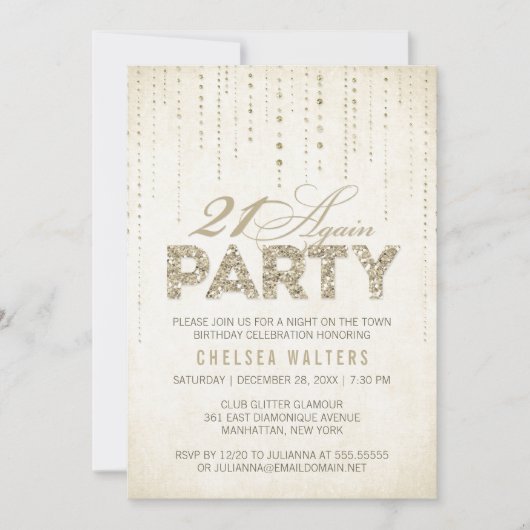 Glitzer Look 21 Party Einladung (Vorderseite)