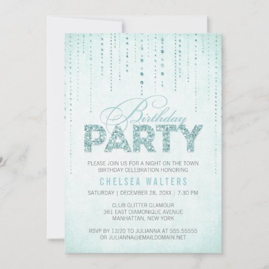 Glitzer Look Geburtstagsparty Einladung (Vorderseite)