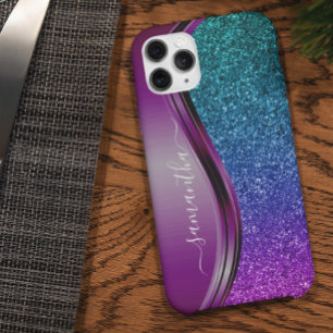 Glitzer-Look Hellvioletter personalisierter Name iPhone 13 Hülle