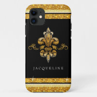 Glitzer Look Imitate Gold Black French Lilie