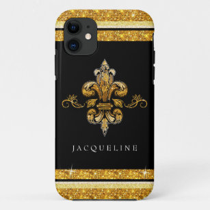 Glitzer Look Imitate Gold Black French Lilie Case-Mate iPhone Hülle