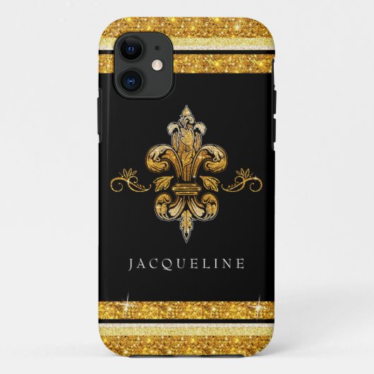 Glitzer Look Imitate Gold Black French Lilie Case-Mate iPhone Hülle (Rückseite)