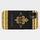Glitzer Look Imitate Gold Black French Lilie Case-Mate iPhone Hülle (Rückseite (Horizontal))