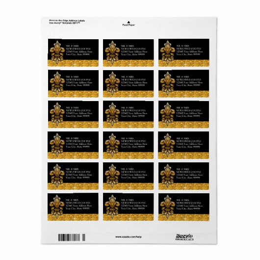 Glitzer Look Imitate Gold Schwarze Lilie Adressaufkleber (Vorne)