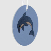 Glitzer Look Jumping Dolphin Dark Blue White Ornament (Vorderseite)
