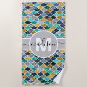 Glitzer Look Mermaid Scales Monogram farbenfroh Ni Strandtuch (Vorderseite)