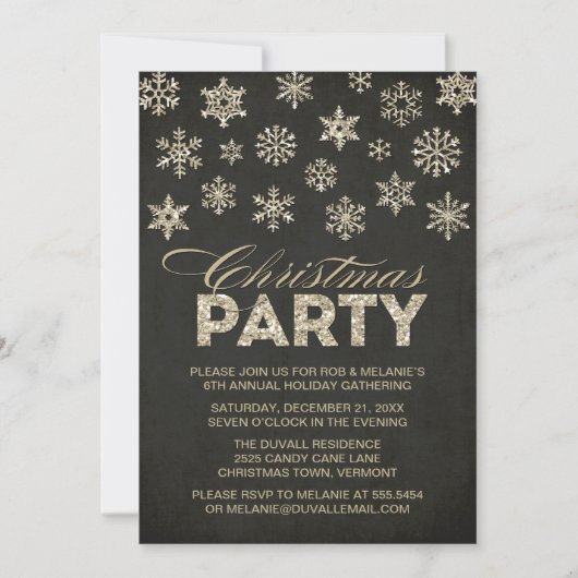 Glitzer Look Schneeflocken Weihnachten Party Einla Einladung (Vorderseite)
