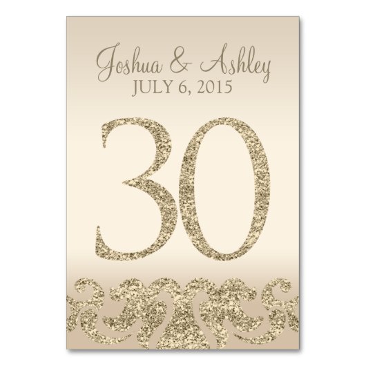 Glitzer Look Wedding Tischnummern-Table Card 30 Tischnummer (Rückseite)
