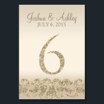 Glitzer Look Wedding Tischnummern-Table Card 6 Tischnummer<br><div class="desc">Dieses moderne Tischkartendesign besticht durch Imitate mit goldenen Glitzer-Akzenten mit Champagnerhintergrund. Ideal für elegante und moderne Hochzeiten. Die Tischnummer geht bis zu 30.</div>