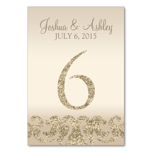 Glitzer Look Wedding Tischnummern-Table Card 6 Tischnummer (Vorderseite)