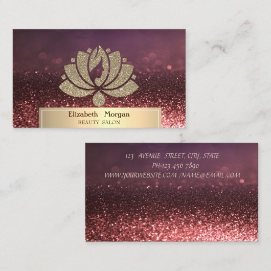 Glitzer Lotus Bokeh Beauty Salon Visitenkarte (Vorne/Hinten)