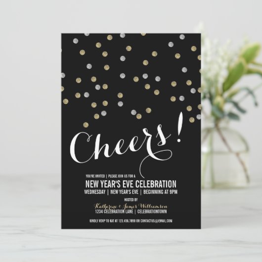 Glitzer macht Silvester-Party Einladung (Stehend Vorderseite)