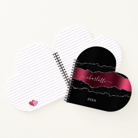 Glitzer-Mädchen aus schwarzburgundigem Marmor Notizblock (Innenseite)