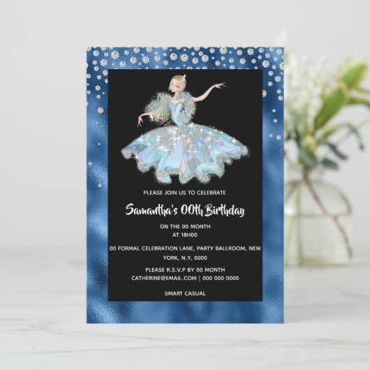 Glitzer-Mädchen Einladung (Stehend Vorderseite)