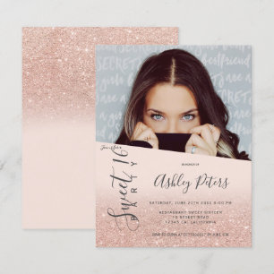 Glitzer mädchenhafte Typografie Erröten Foto Sweet Einladung