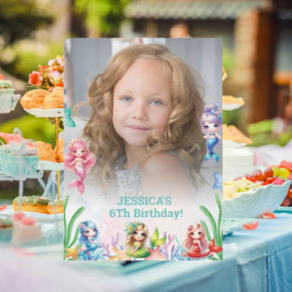 Glitzer Magical Mermaid 6. Geburtstagsfeier Foto Einladung