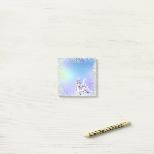 Glitzer Magical White Unicorn Post-it Klebezettel (Auf Schreibtisch)