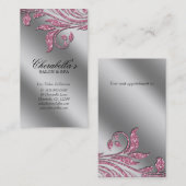 Glitzer Makeup Salon Elegant Rosa Silberblatt Terminkarte (Vorne/Hinten)