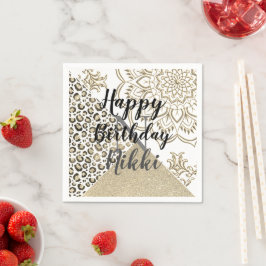 Glitzer Mandala Leopard Personalisiert Geburtstag Serviette