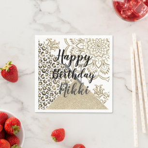 Glitzer Mandala Leopard Personalisiert Geburtstag Serviette