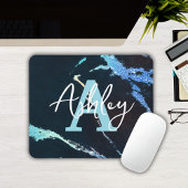 Glitzer Marble Blue Personalisiert Monogram Mousep Mousepad