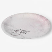 Glitzer Marble-Paar-Monogramm Pappteller (Schrägansicht)