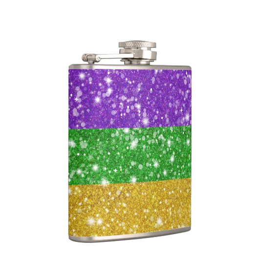 Glitzer Mardi Gras Farbenfrohe Strickteppiche Flachmann (Rechts)