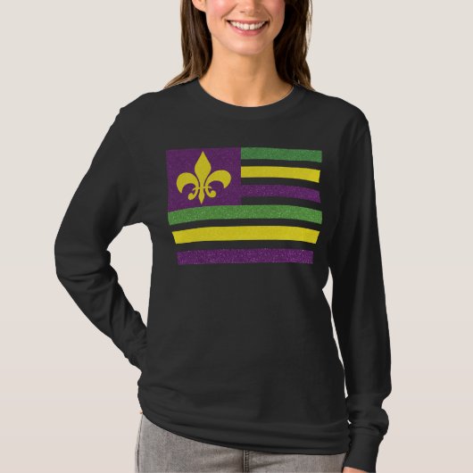 Glitzer Mardi Gras Flag Lilie T-Shirt (Vorderseite)