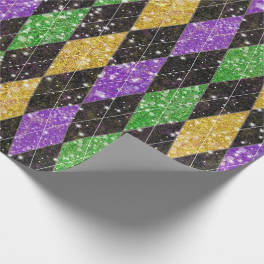 Glitzer Mardi Gras Harlequin Raute Geschenkpapier (Ecke)