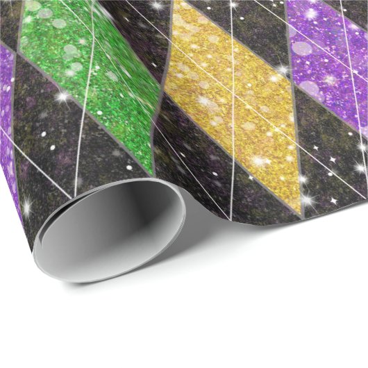 Glitzer Mardi Gras Harlequin Raute Geschenkpapier (Rolleneckpunkt)