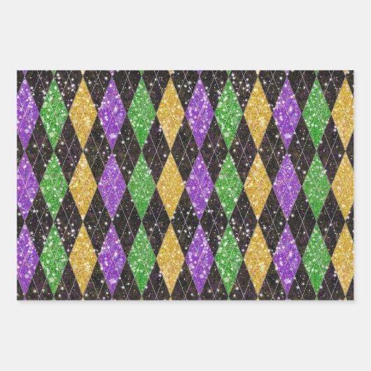 Glitzer Mardi Gras Harlequin Raute Wrapping Paper Geschenkpapier Set (Vorderseite 2)