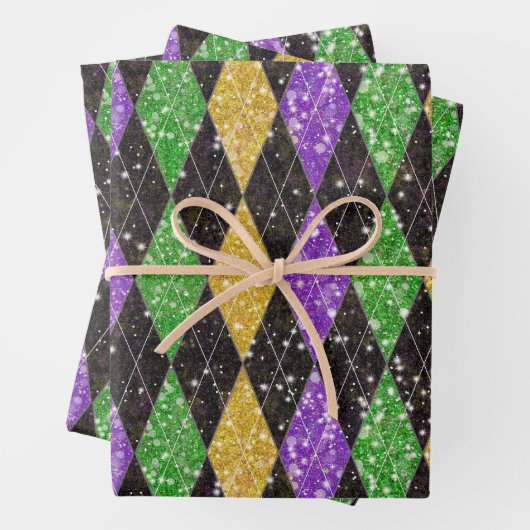 Glitzer Mardi Gras Harlequin Raute Wrapping Paper Geschenkpapier Set (Beispiel)