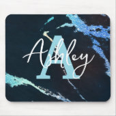 Glitzer-Marmor-Blau personalisierte Monogramm-Maus Mousepad (Vorne)