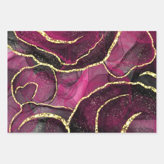 Glitzer-Marmor mit rosa und schwarzen Geoden Geschenkpapier Set (Vorderseite)