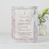 Glitzer Marmorboden Erste Kommunion Einladung (Stehend Vorderseite)