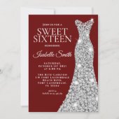 Glitzer Maroon 16 . Geburtstag Einladung zum Gebur (Vorderseite)