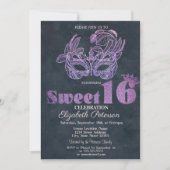Glitzer Masque Violet Sweet 16 Einladung (Vorderseite)