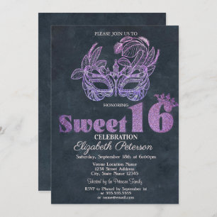 Glitzer Masque Violet Sweet 16 Einladung
