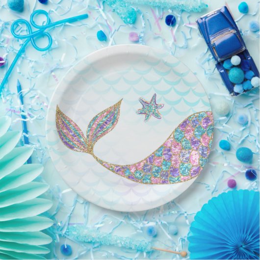 Glitzer-Meerjungfrau-Schwanz Papier-Teller, unter Pappteller (Party)