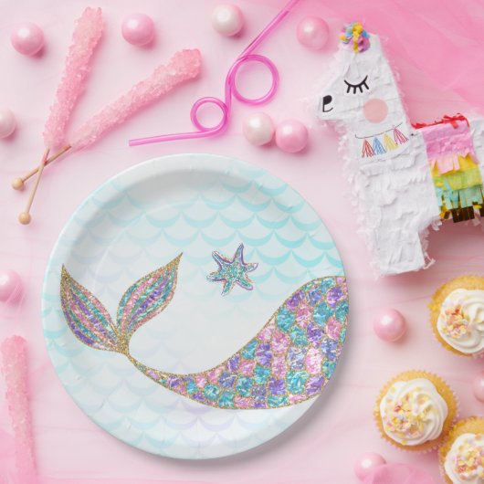 Glitzer-Meerjungfrau-Schwanz Papier-Teller, unter Pappteller (Party)