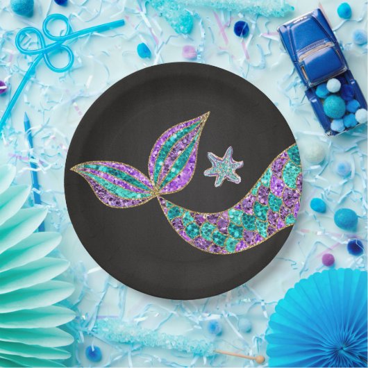 Glitzer-Meerjungfrau-Schwanz Papier-Teller, unter Pappteller (Party)