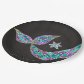 Glitzer-Meerjungfrau-Schwanz Papier-Teller, unter Pappteller (Schrägansicht)