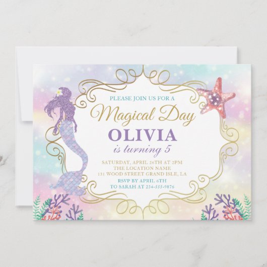 Glitzer Meerjungfrau unter dem Meer Einladung (Vorderseite)